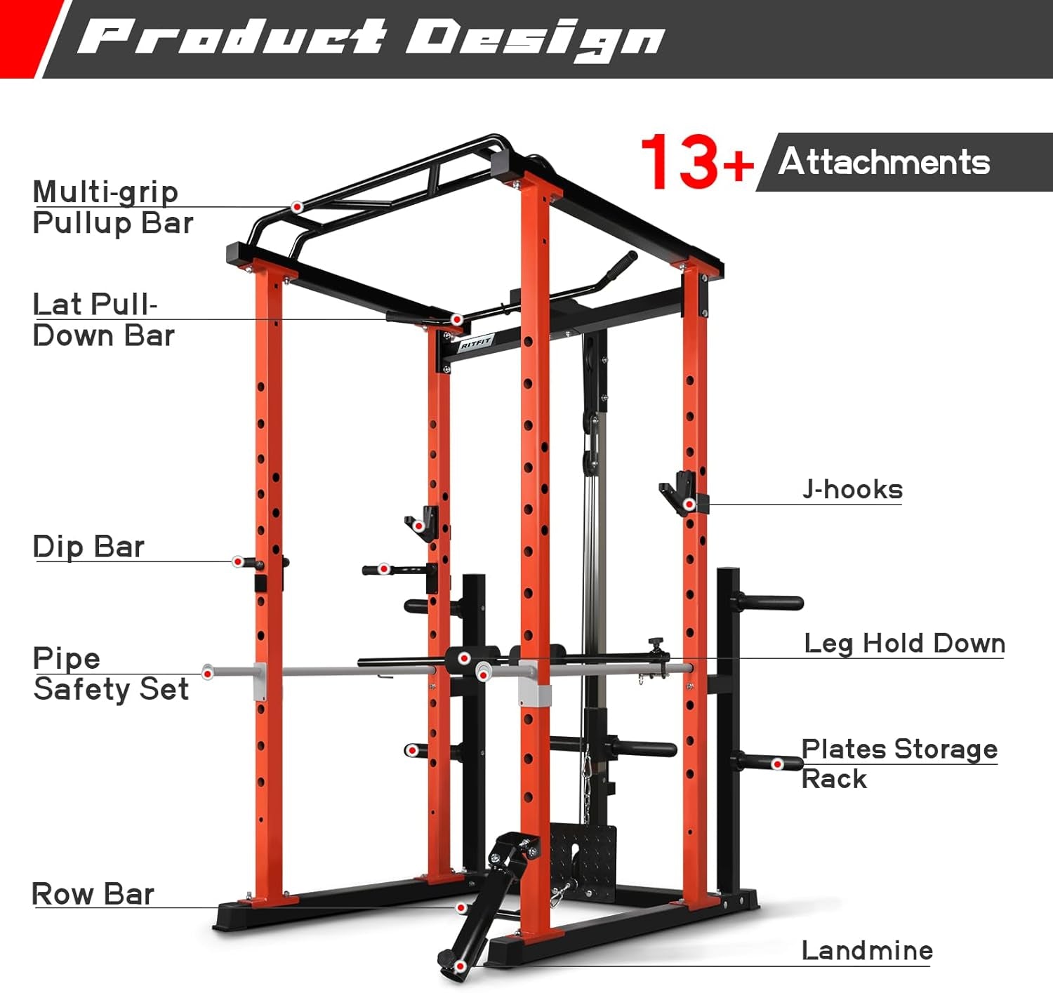 Power Cage with Optional LAT Pulldown/Cable Crossover, 1000LB Squat Rack for Home & Garage Gym, with Weight Storage Rack and More Training Attachments, Astm-Certified