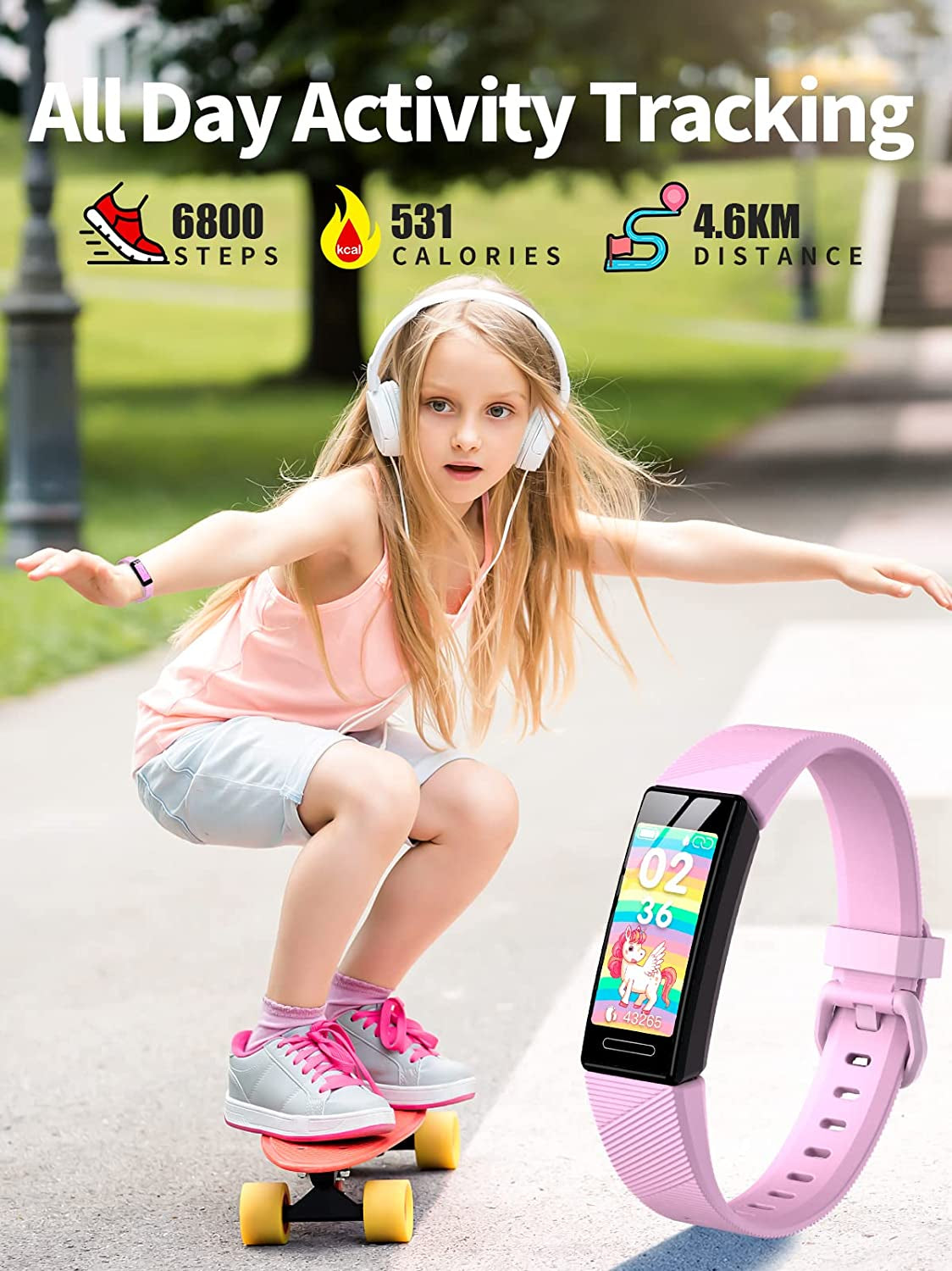 Kids Fitness Tracker Watch for Boys Girls Age 5-16, Waterproof Fitness Watch with Sleep Tracking, Calorie Counter, 11 Sport Modes Tracker and More - Kids Watch with Replaceable Band