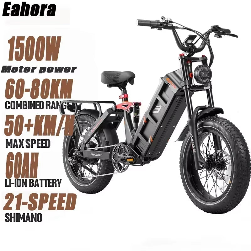 Electrical Bicycle 1500W Motor 52V 60AH Lithium Battery Juliet 2 20Inch Electric Bike Adult Urban Freight Transportation Ebike