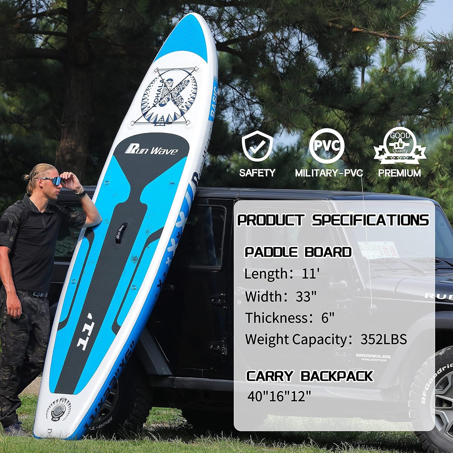 Inflatable Stand up Paddle Board 11'×33''×6''(6'' Thick) Non-Slip Deck with Premium SUP Accessories | Wide Stance, Bottom Fins for Surfing Control | Youth Adults Beginner