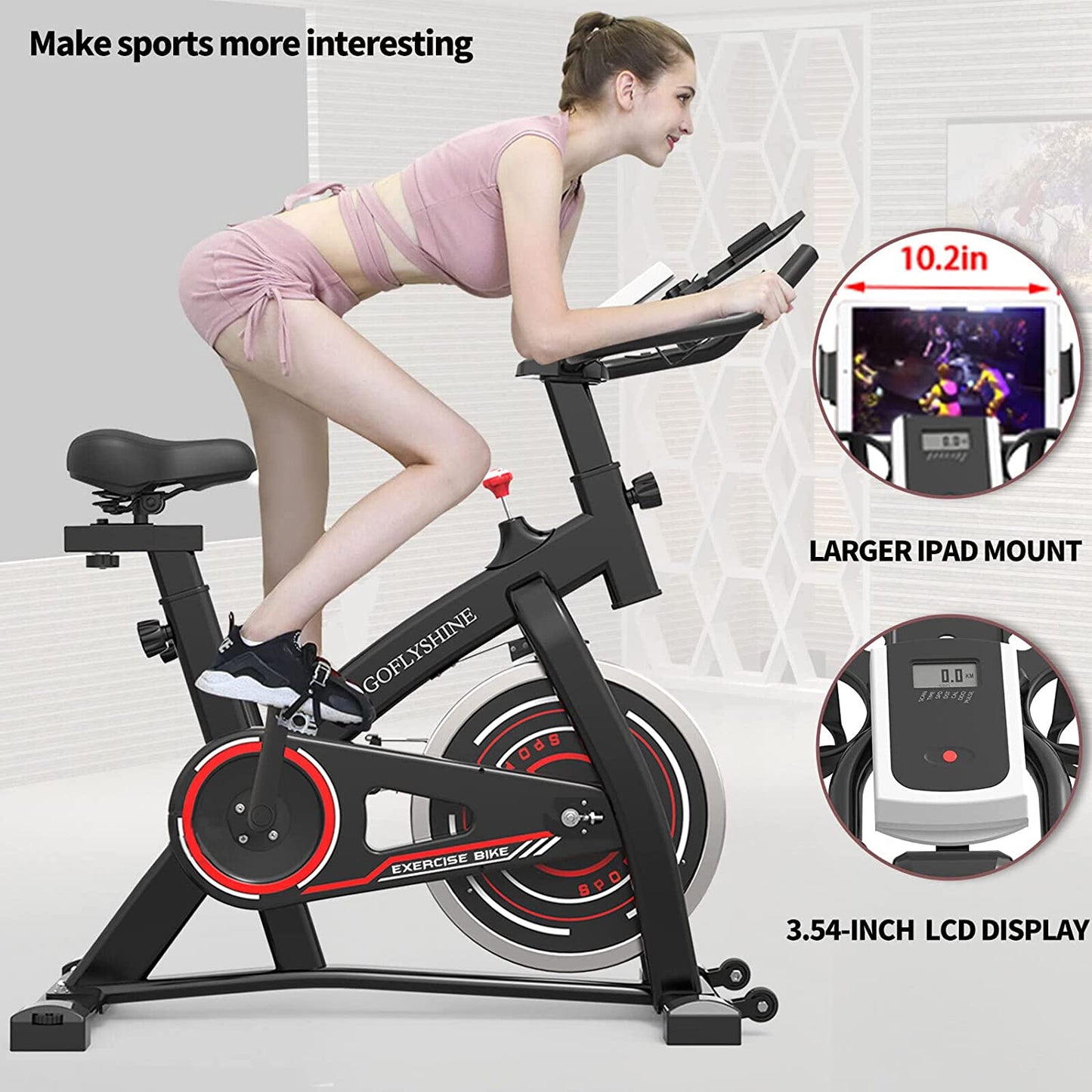 Exercise Bikes Stationary,Exercise Bike for Home Indoor Cycling Bike for Home Cardio Gym,Workout Bike with 35 LBS Flywheel (-Red)