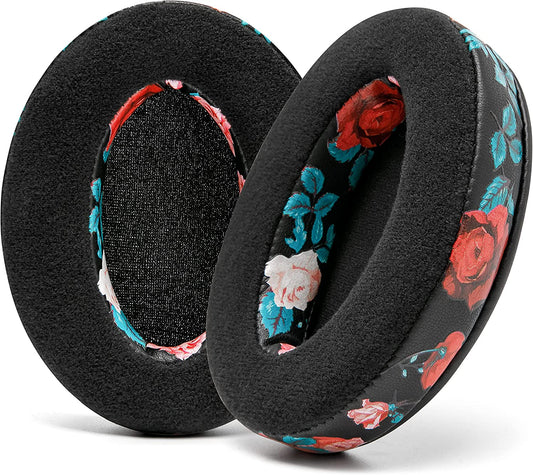 Padz Velour - the Ultimate Upgraded Earpads by Wicked Cushions - Compatible with Audio Technica, Hyperx, Steelseries Arctis & More - Extra Thick - Bigger Opening - Softer Memory Foam | Black Floral