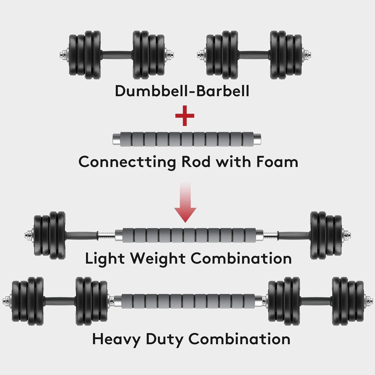 Adjustable Dumbbells Barbell Set - 60 Lb Free Weight Set for Home Gym Exercise Fitness Dumbbell, Workout Strength Training with Barbell Bar