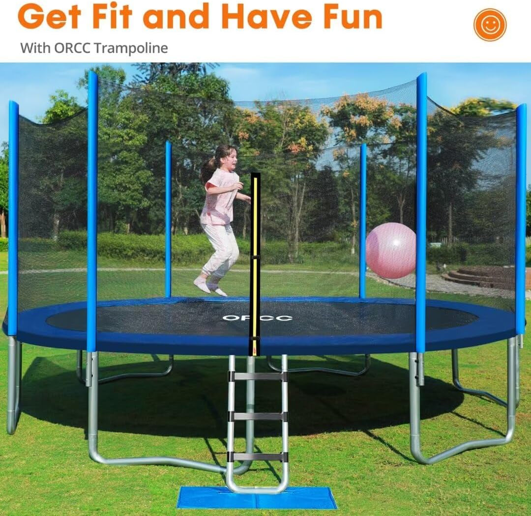 1200LBS Weight Capacity Trampoline for Kids 16 15 14 12 10 8 FT with Safety Enclosure Net Curved Poles for Children Outdoor Yard Trampolines