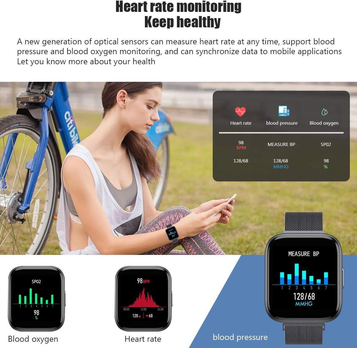 Smart Watch for Android Phones/Ios Phone, Fitness Tracker Watches for Men/Women, Blood Pressure Watch Heart Rate Monitor Smart Watches for Women, Digital Watch and Step Counter…