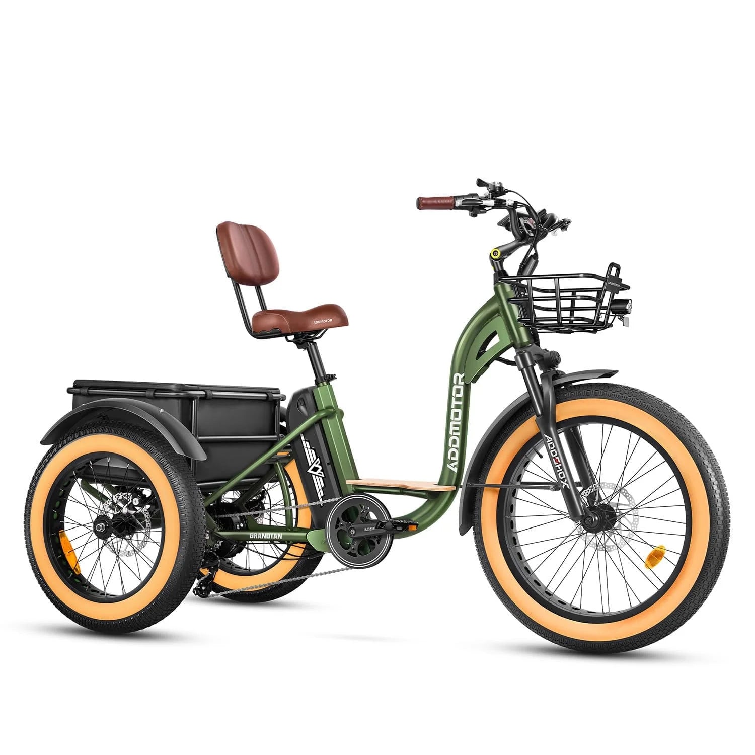 Electric Trike, 750W 85 MI Electric Tricycle for Adults M-340 3 Wheel Electric Bicycle, 48V 20Ah Removable Battery, Step-Thru Electric Bike with Speed Differential & Parking Brake, Army Green