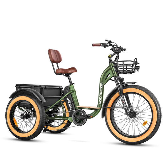 Electric Trike, 750W 85 MI Electric Tricycle for Adults M-340 3 Wheel Electric Bicycle, 48V 20Ah Removable Battery, Step-Thru Electric Bike with Speed Differential & Parking Brake, Army Green