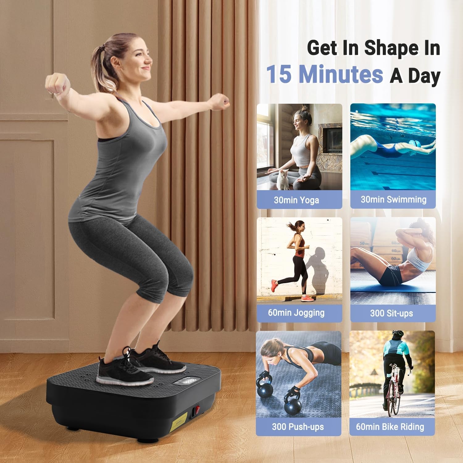 Vibration Plate Exercise Machine Whole Body Vibration Machine with Remote Control for Pain Relief, Lymphatic Drainage, Weight Loss(3 Resistance Loops/Resistance Bands)